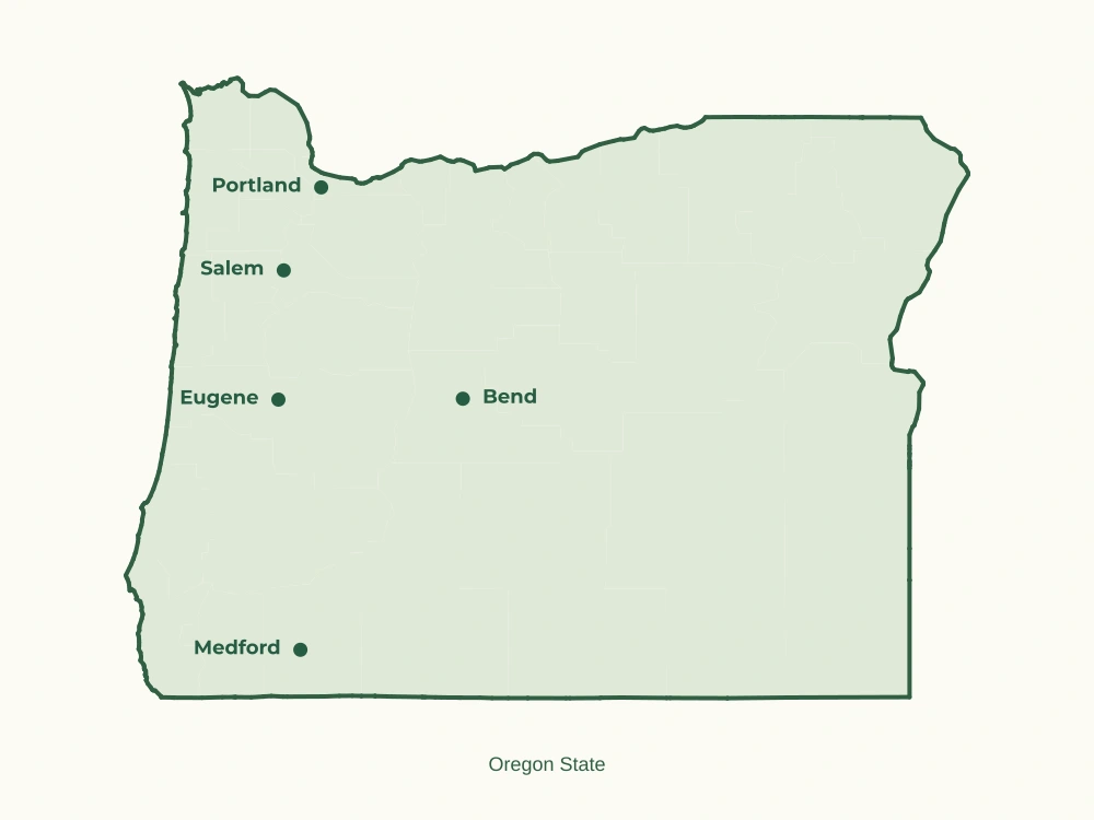 Map of Oregon State showing major cities